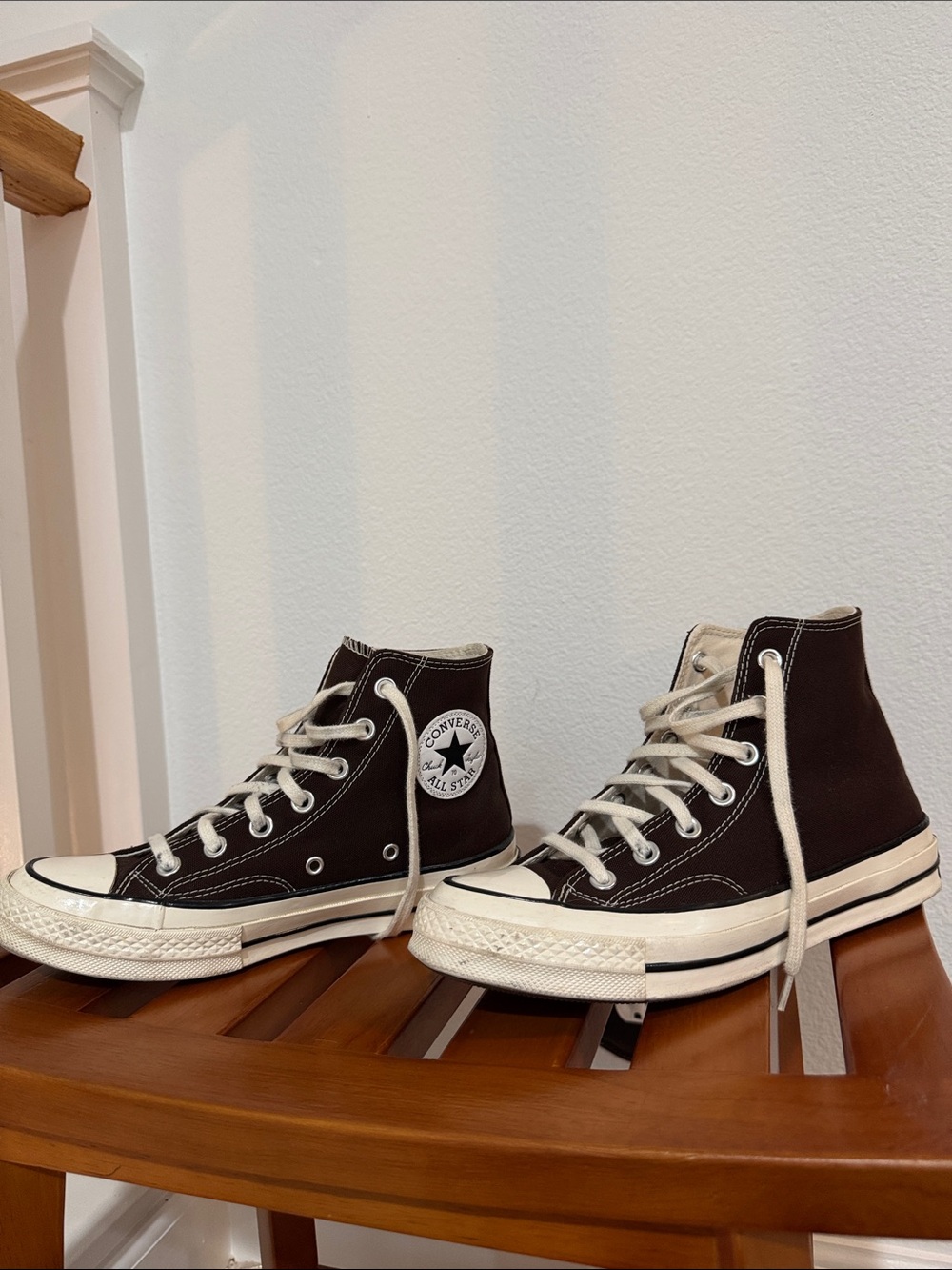 Converse High-Top Sneakers in Dark Brown & Cream - Picture 5 of 9